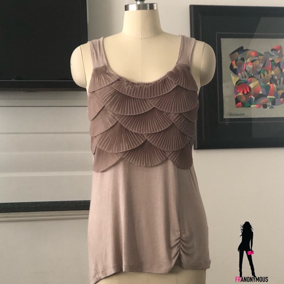Taupe Ruffle Front Sleeveless Top - Picture 1 of 2